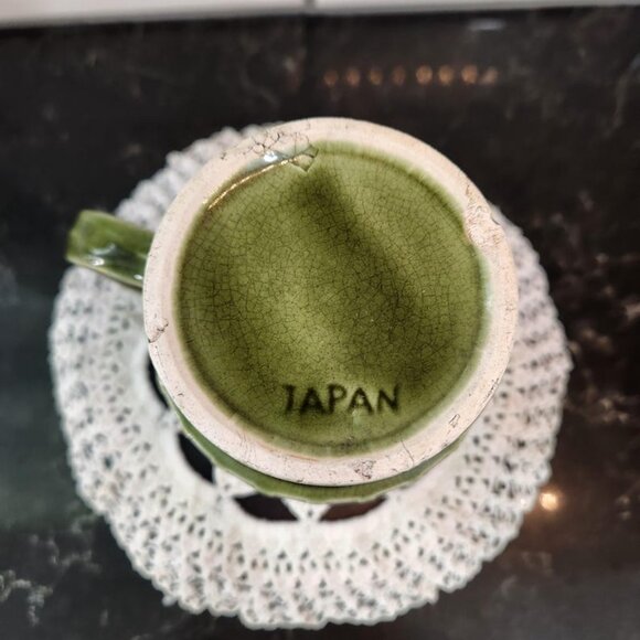 Vintage Avocado Green 1970s Retro Embossed Linear Drip Design Stacking Ceramic M - Picture 2 of 7